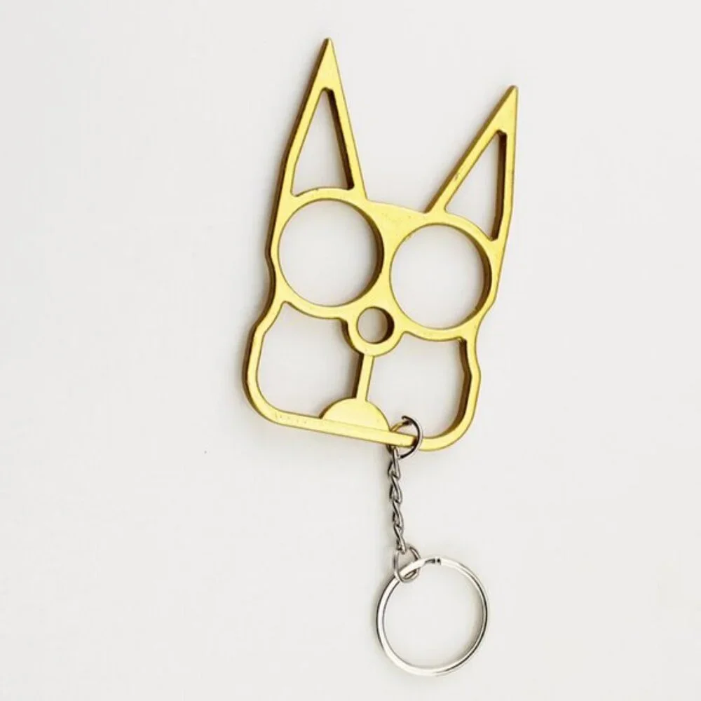 Gold Cat Self Defense Keychain Metal - Picture 1 of 2